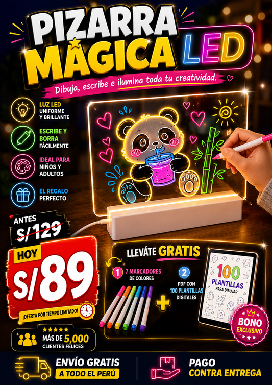 Pizarra Magica LED Acrílica para Dibujar y Escribir